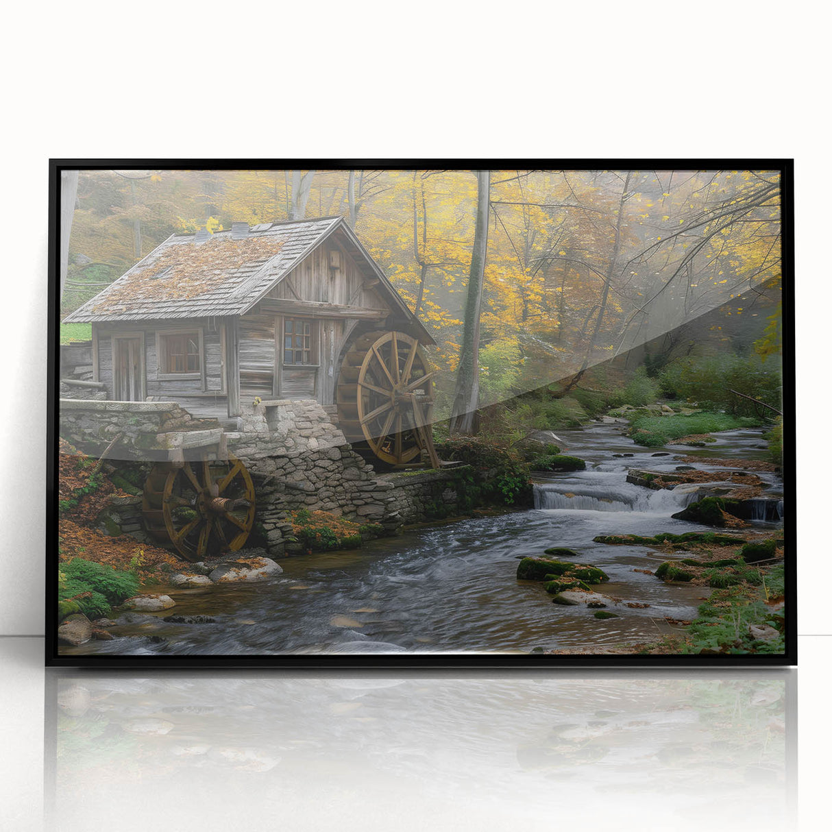 Rustic Watermill Scenic Art - Autumn Tranquility Wall Art Print