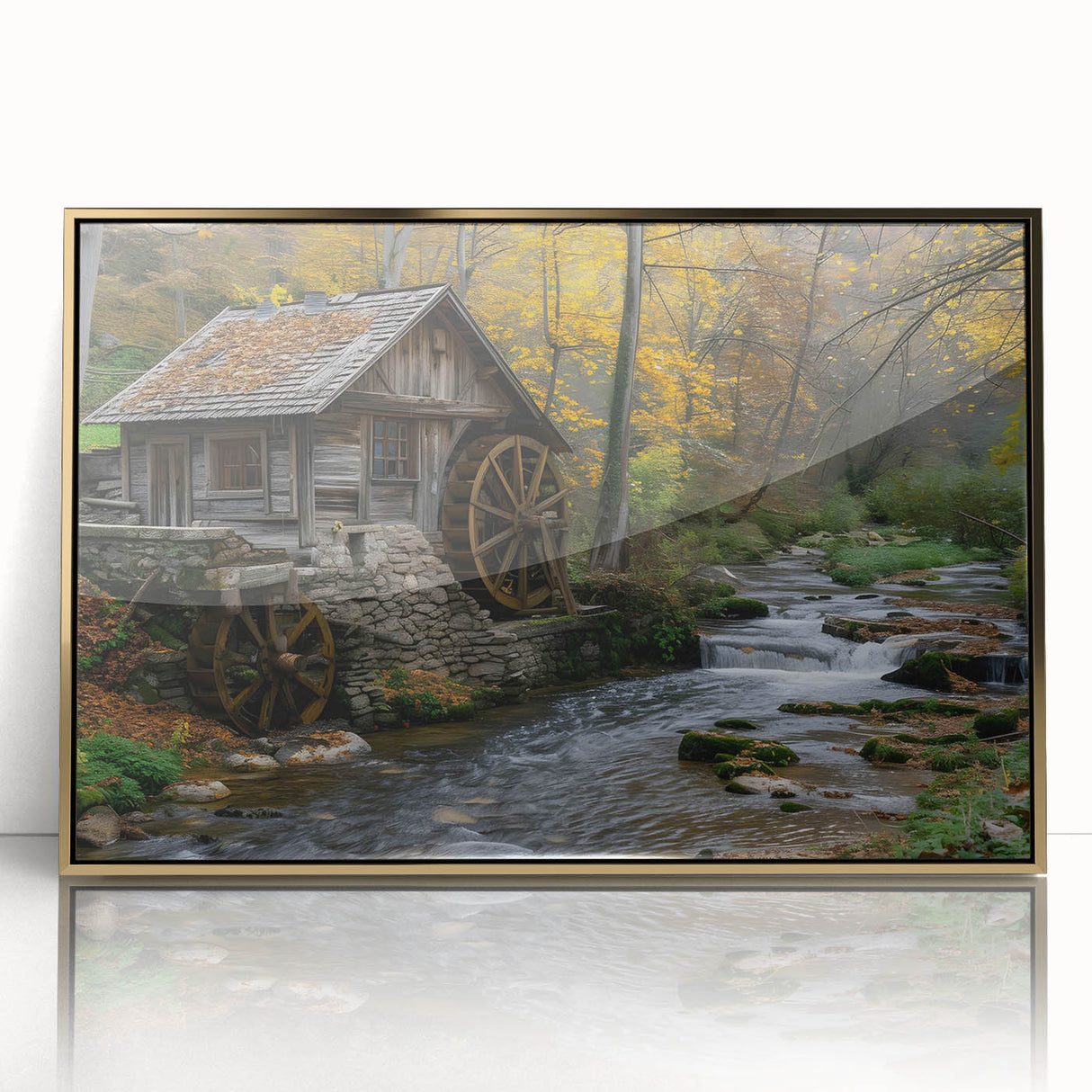 Rustic Watermill Scenic Art - Autumn Tranquility Wall Art Print