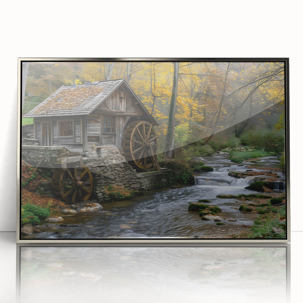 Rustic Watermill Scenic Art - Autumn Tranquility Wall Art Print