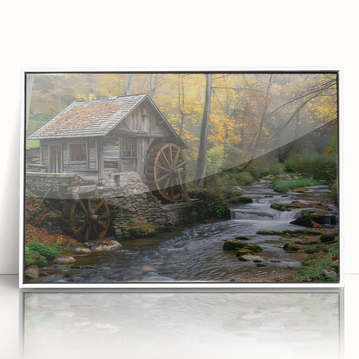 Rustic Watermill Scenic Art - Autumn Tranquility Wall Art Print