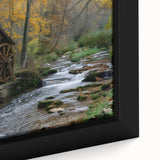Framed canvas wall art showcasing a serene watermill landscape design with vibrant colors and intricate details, perfect for home decor and nature lovers.