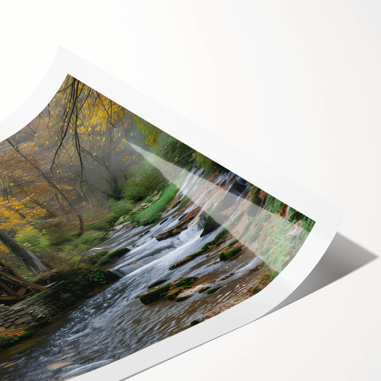 Rustic Watermill Scenic Art - Autumn Tranquility Wall Art Print