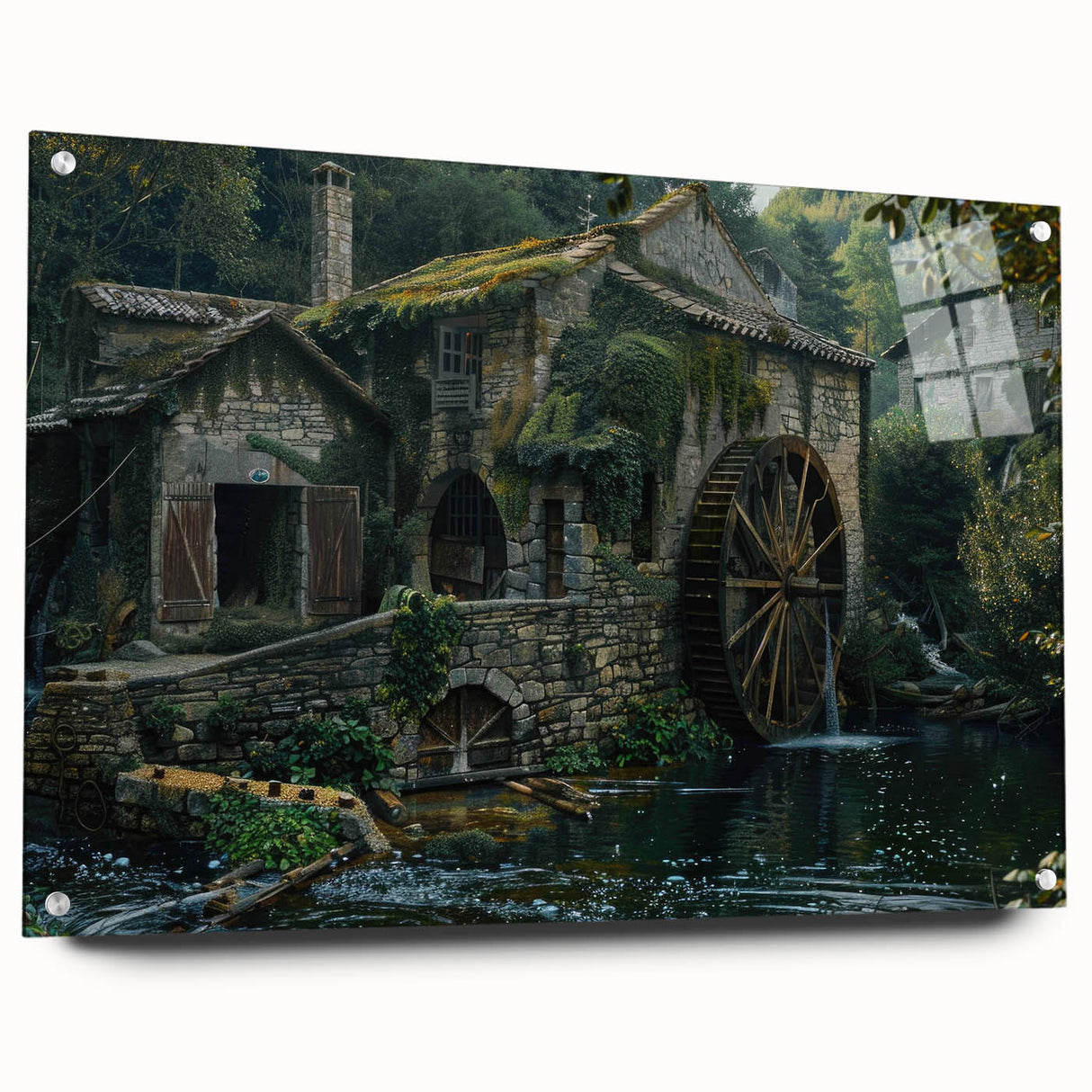 Historic Watermill Wall Art - Serene Rustic Landscape Canvas Print