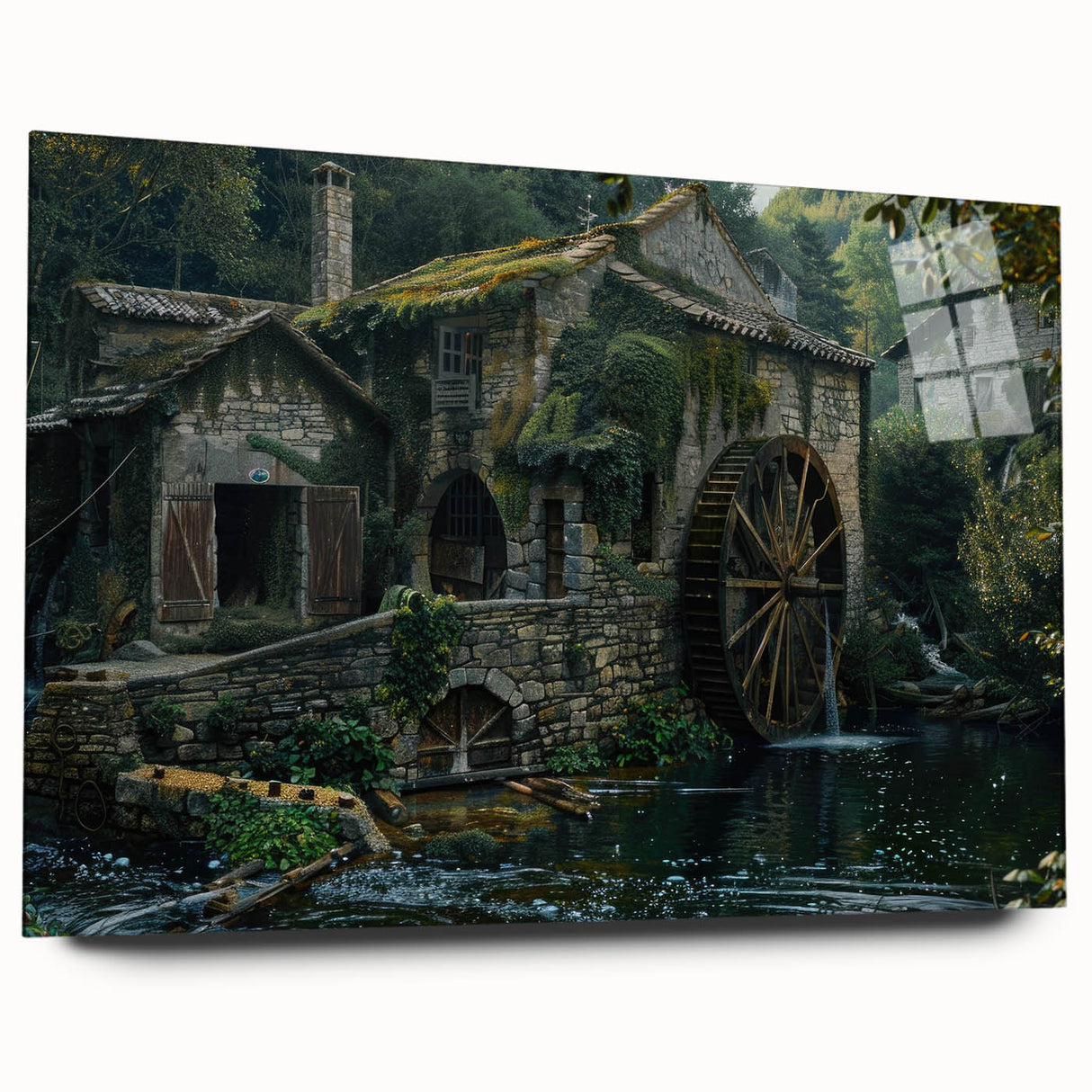 Historic Watermill Wall Art - Serene Rustic Landscape Canvas Print