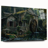 Historic Watermill Wall Art - Serene Rustic Landscape Canvas Print
