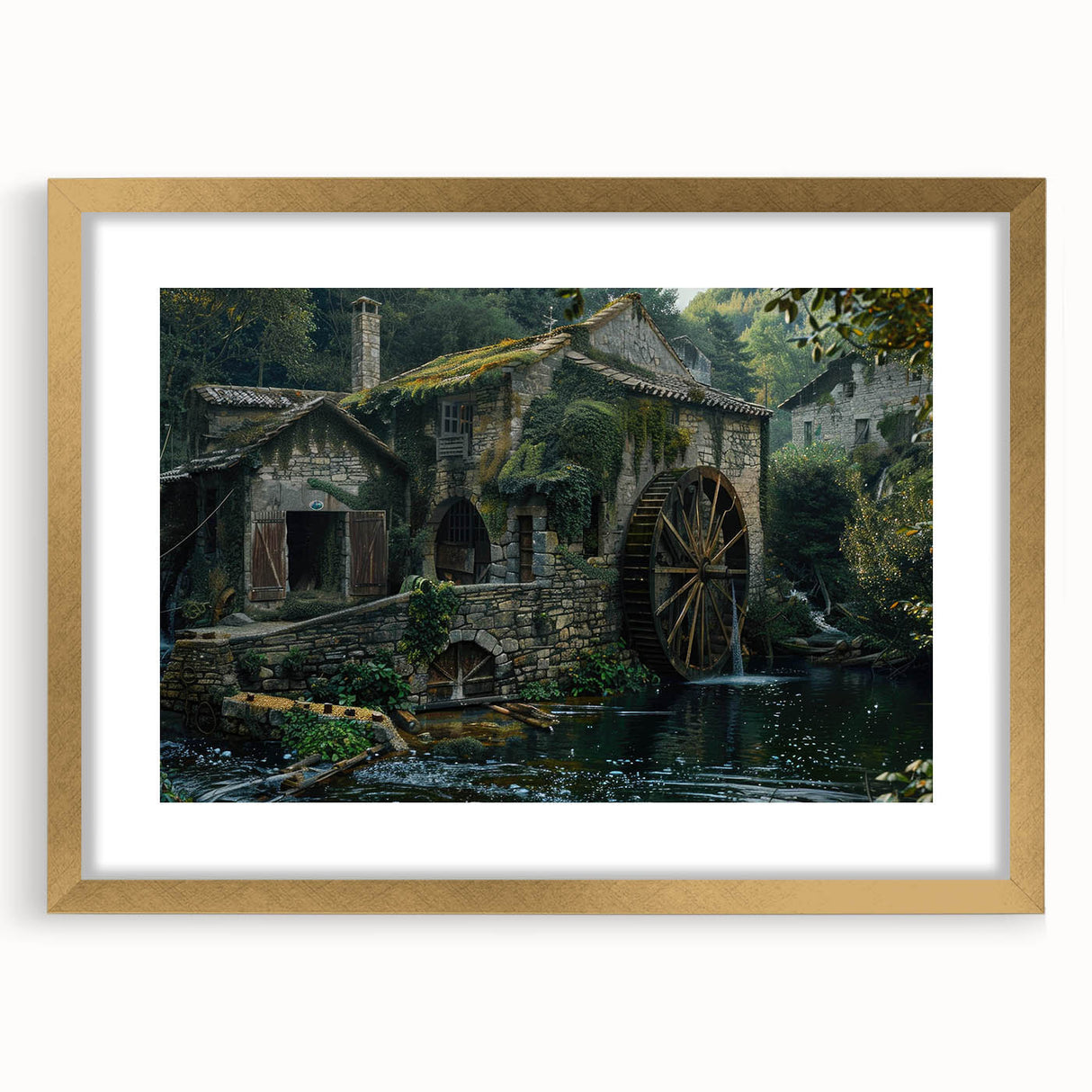 Historic Watermill Wall Art - Serene Rustic Landscape Canvas Print
