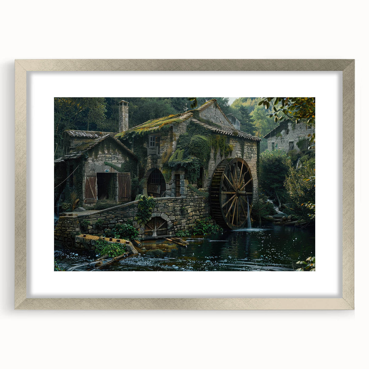 Historic Watermill Wall Art - Serene Rustic Landscape Canvas Print