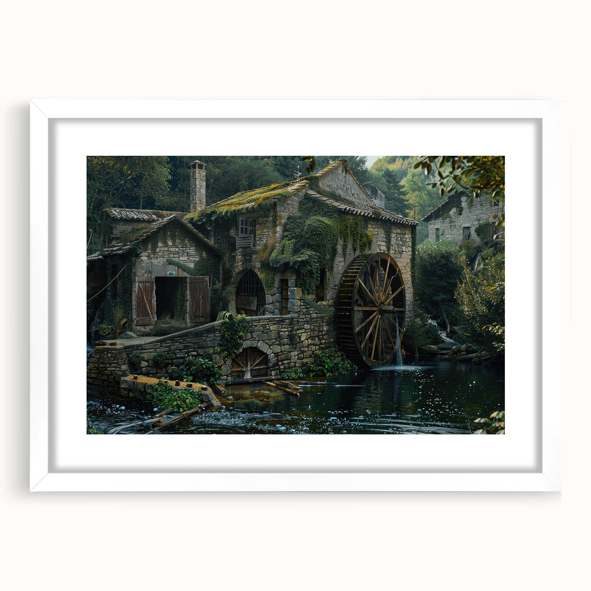 Historic Watermill Wall Art - Serene Rustic Landscape Canvas Print