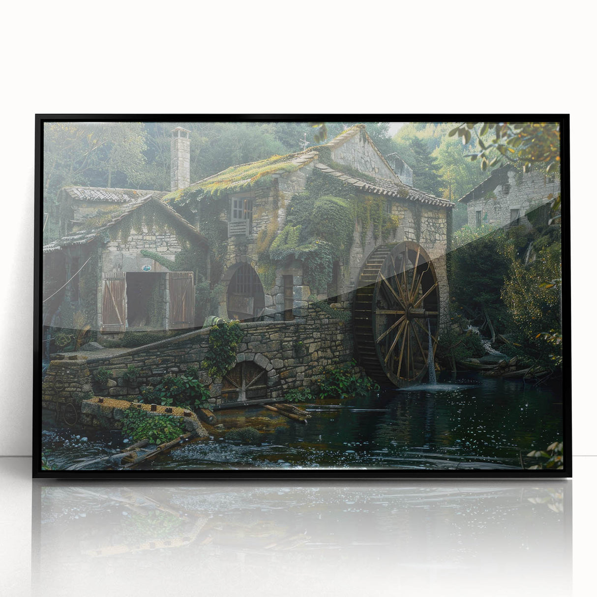 Historic Watermill Wall Art - Serene Rustic Landscape Canvas Print