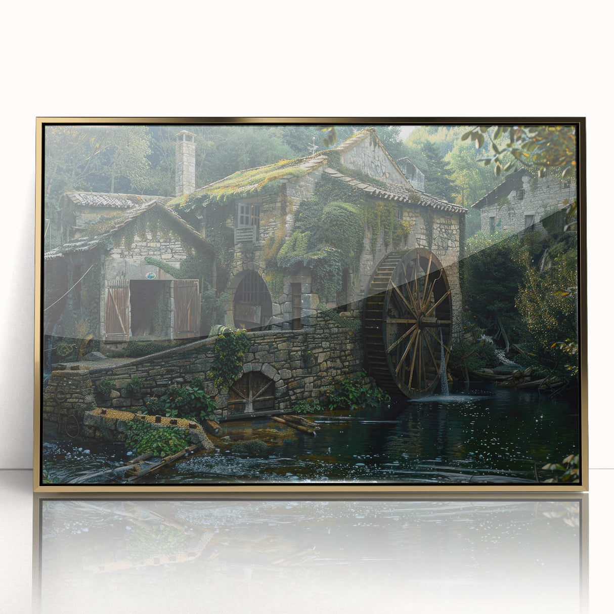 Historic Watermill Wall Art - Serene Rustic Landscape Canvas Print