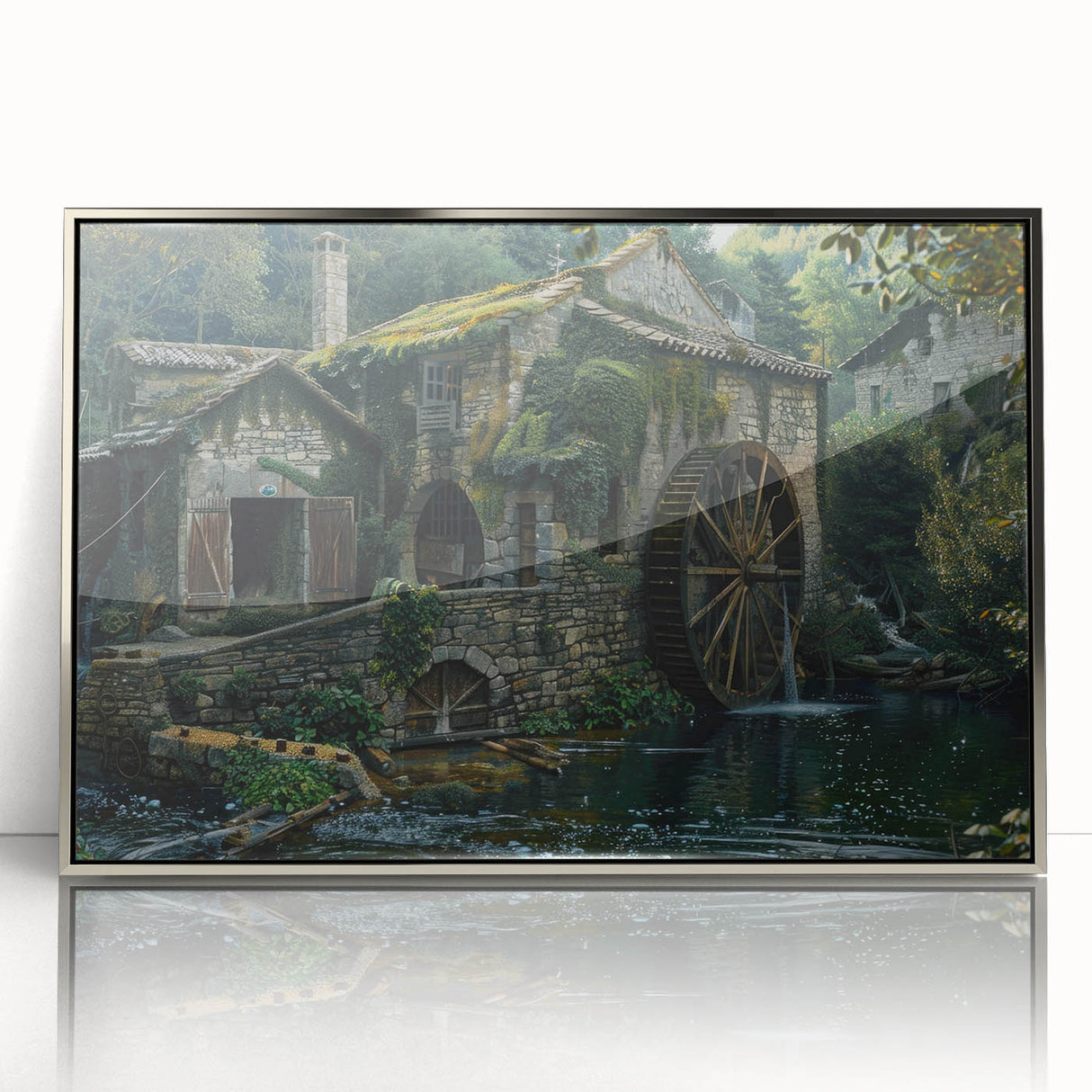 Historic Watermill Wall Art - Serene Rustic Landscape Canvas Print