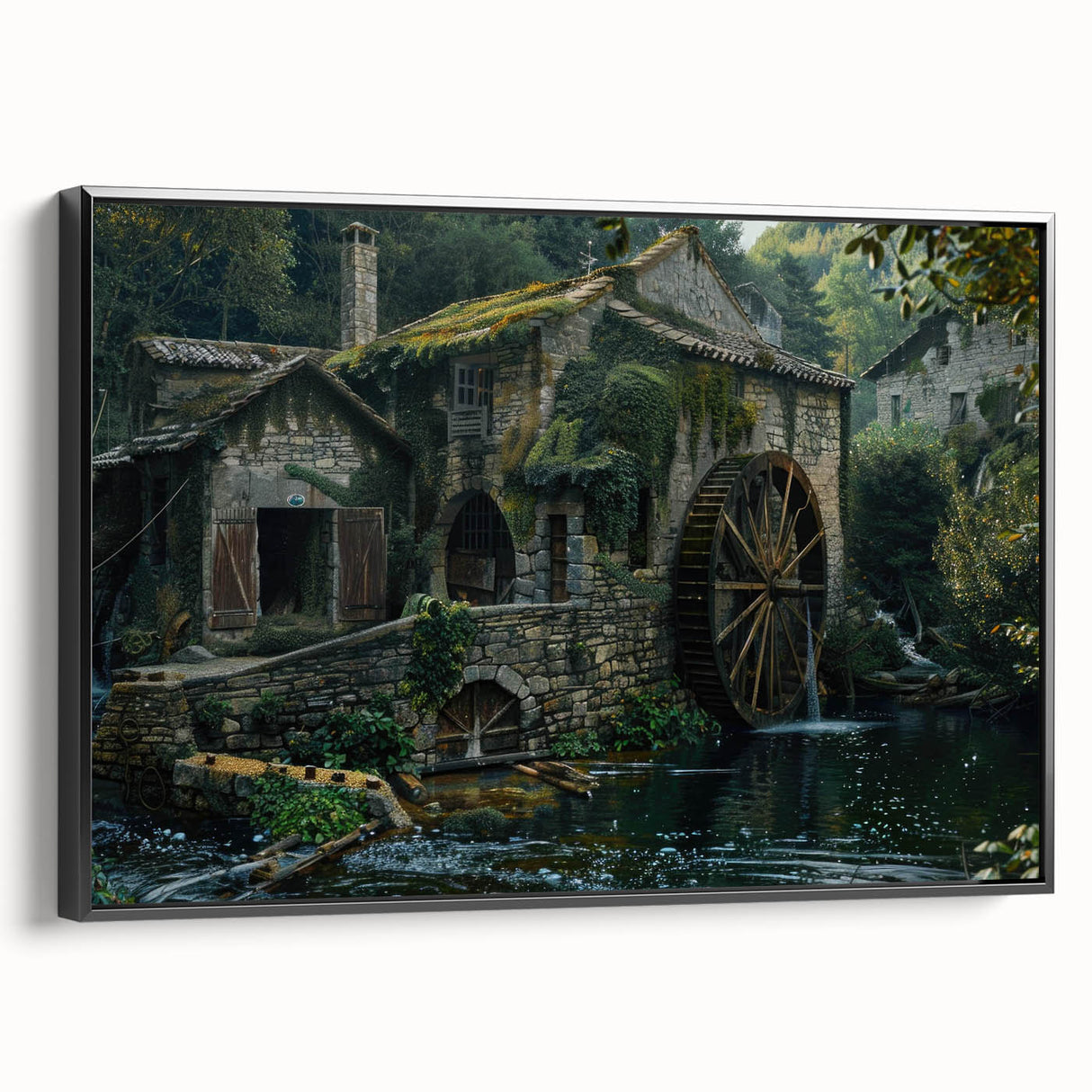 Historic Watermill Wall Art - Serene Rustic Landscape Canvas Print