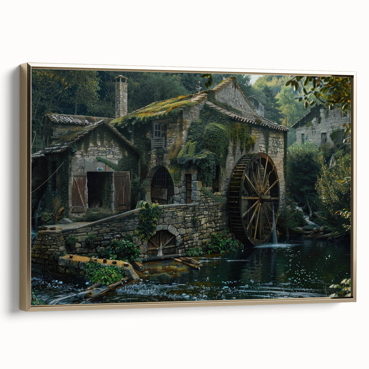Historic Watermill Wall Art - Serene Rustic Landscape Canvas Print