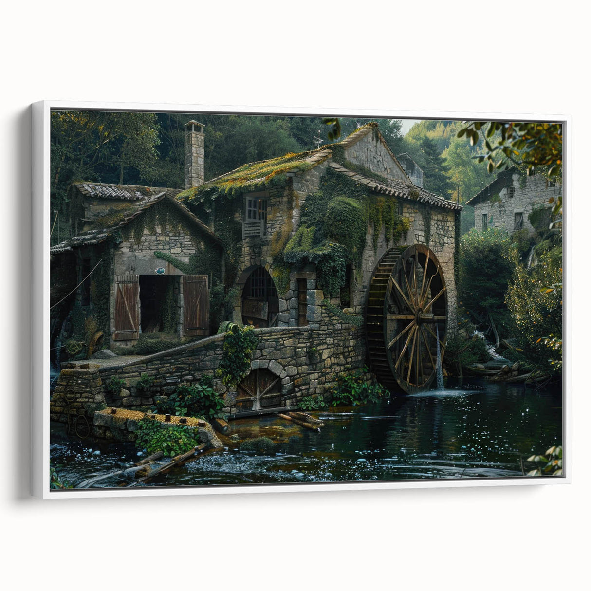 Historic Watermill Wall Art - Serene Rustic Landscape Canvas Print