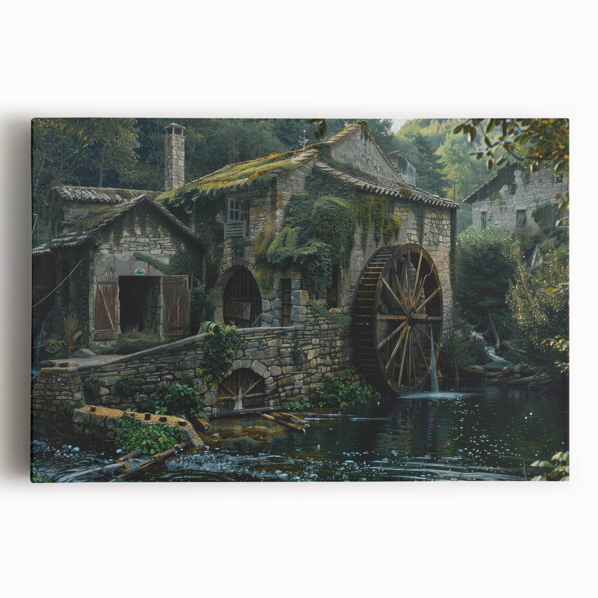 Historic Watermill Wall Art - Serene Rustic Landscape Canvas Print