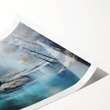 Elegant rolled print showcasing a serene watermill landscape in soft pastel tones, perfect for home decor. Features intricate details and a calming ambiance.