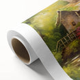 Elegant rolled canvas artwork showcasing a serene watermill landscape design, featuring vibrant colors and intricate details, perfect for home decor.