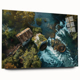 Acrylic wall art collection showcasing a scenic watermill landscape in vibrant colors, presented in a side view without pins, ideal for home decor.