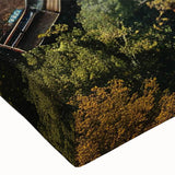 Close-up of a vibrant landscape wall art collection showcasing serene watermills and lush greenery, printed on stretched canvas, ideal for home decor.