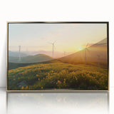 Framed wall art featuring a striking landscape design with windmills, set in an elegant gold frame, perfect for modern home decor and interior styling.