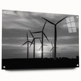 Acrylic glass wall art print depicting a serene landscape with windmills, showcasing vibrant colors and intricate details, ideal for modern home decor.
