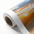 Rolled canvas artwork showcasing a serene landscape with windmills against a vibrant sunset, perfect for home decor. Features rich colors and intricate details.