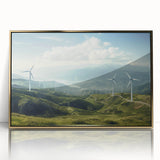Framed wall art collection showcasing a vibrant landscape with windmills, set against a golden backdrop, perfect for enhancing modern home decor.