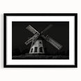 Framed wall art collection showcasing picturesque landscapes with windmills, featuring a sleek black frame and mat, ideal for enhancing modern home decor.