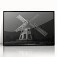 Framed acrylic wall art showcasing a beautiful landscape with windmills, featuring a sleek black frame and modern design, perfect for home decor.