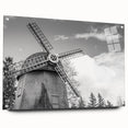 Acrylic wall art collection featuring a vibrant landscape design with windmills, showcased in a side view with metal pins, perfect for modern home decor.