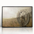 Framed wall art featuring a stunning landscape with windmills, showcasing vibrant colors and intricate details, ideal for modern home decor.