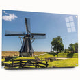 Acrylic glass wall art featuring a vibrant landscape of windmills, showcasing intricate details and colorful hues, designed for contemporary home decor.