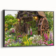 Framed canvas wall art showcasing a serene landscape with windmills, featuring a black frame and vibrant colors, perfect for home decor or office ambiance.