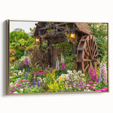 Framed canvas wall art showcasing a serene landscape with windmills, highlighted by a gold frame, perfect for enhancing home decor and creating a tranquil atmosphere.