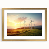 Framed wall art collection showcasing a serene landscape with windmills, featuring a gold mat and elegant frame, perfect for home decor enhancement.