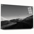 Acrylic wall art collection showcasing a vibrant landscape with windmills, presented in a side view, highlighting intricate details and vivid colors, ideal for home decor.