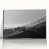 Framed wall art collection featuring a serene landscape with windmills, presented in a stylish white frame, ideal for home décor enhancement.
