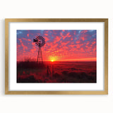 Framed wall art collection featuring a vibrant landscape with windmills, set in an elegant gold frame with a mat, ideal for modern home decor.