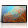 Framed acrylic wall art featuring vibrant marine life and coral designs, set against a sleek black border, perfect for ocean-themed decor in modern interiors.