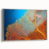 Framed canvas wall art featuring a vibrant marine life coral design in silver, showcasing intricate details and vivid colors for a stunning ocean-inspired decor piece. Perfect for enhancing modern interiors and celebrating underwater beauty.