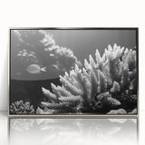 Framed acrylic wall art showcasing a vibrant marine life coral design in silver, perfect for ocean-themed decor. Ideal for enhancing living spaces with a touch of nature.