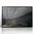 Framed acrylic wall art depicting a vibrant marine life coral design, featuring intricate details and a black frame, perfect for ocean-themed decor.