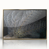 Framed wall art featuring a vibrant marine life coral design in gold acrylic, showcasing intricate details and colors, ideal for ocean-themed decor.