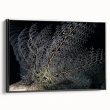 Framed wall art featuring a vibrant coral reef design in shades of blue and orange, showcasing intricate marine life details, perfect for ocean-themed decor.
