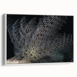 Framed canvas wall art showcasing a vibrant marine life coral design, featuring intricate details in shades of blue and coral. Ideal for ocean-themed decor.