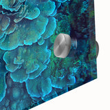 Close-up of an intricate marine life coral design wall art piece, showcasing vibrant colors and detailed textures on acrylic glass, perfect for ocean-themed decor.