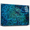 Acrylic glass wall art showcasing a vibrant marine life coral design, featuring intricate details and vibrant colors, displayed from a side view with decorative pins. Perfect for ocean-themed decor.
