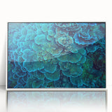 Framed acrylic wall art featuring a vibrant marine life coral design, showcasing intricate details and bright colors, ideal for ocean-themed decor.