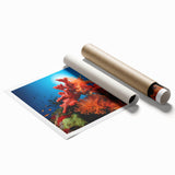 Colorful marine life wall art print showcasing intricate coral designs, perfect for ocean-themed decor. Rolled and packaged in a protective tube for easy display.