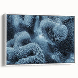 Framed canvas wall art showcasing a vibrant marine life coral design, displayed in a white frame, ideal for ocean-themed home decor.